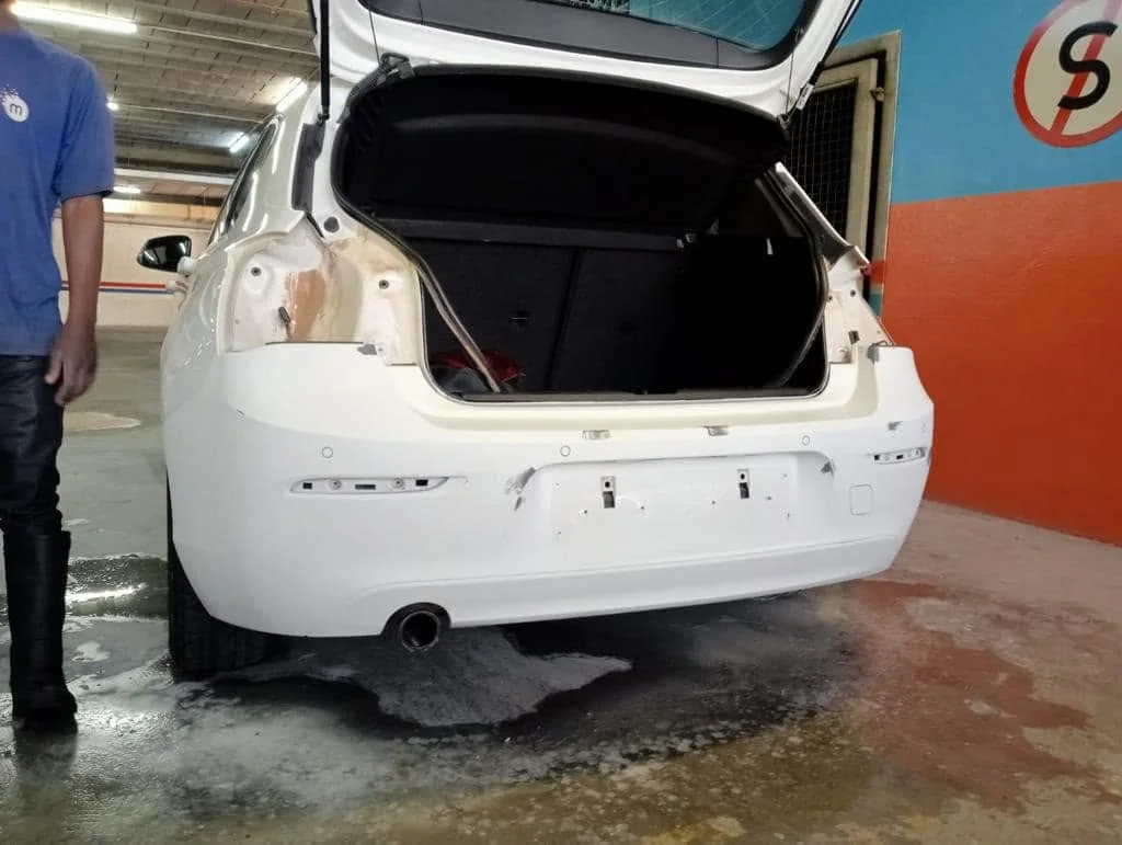 BMW 1 Series during rear paint preparation